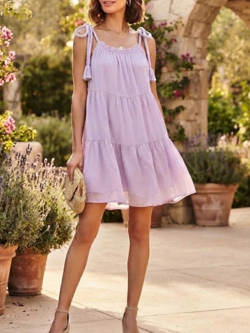 HALE BOB Silk Tiered Mini Dress in Purple Size Medium NWT